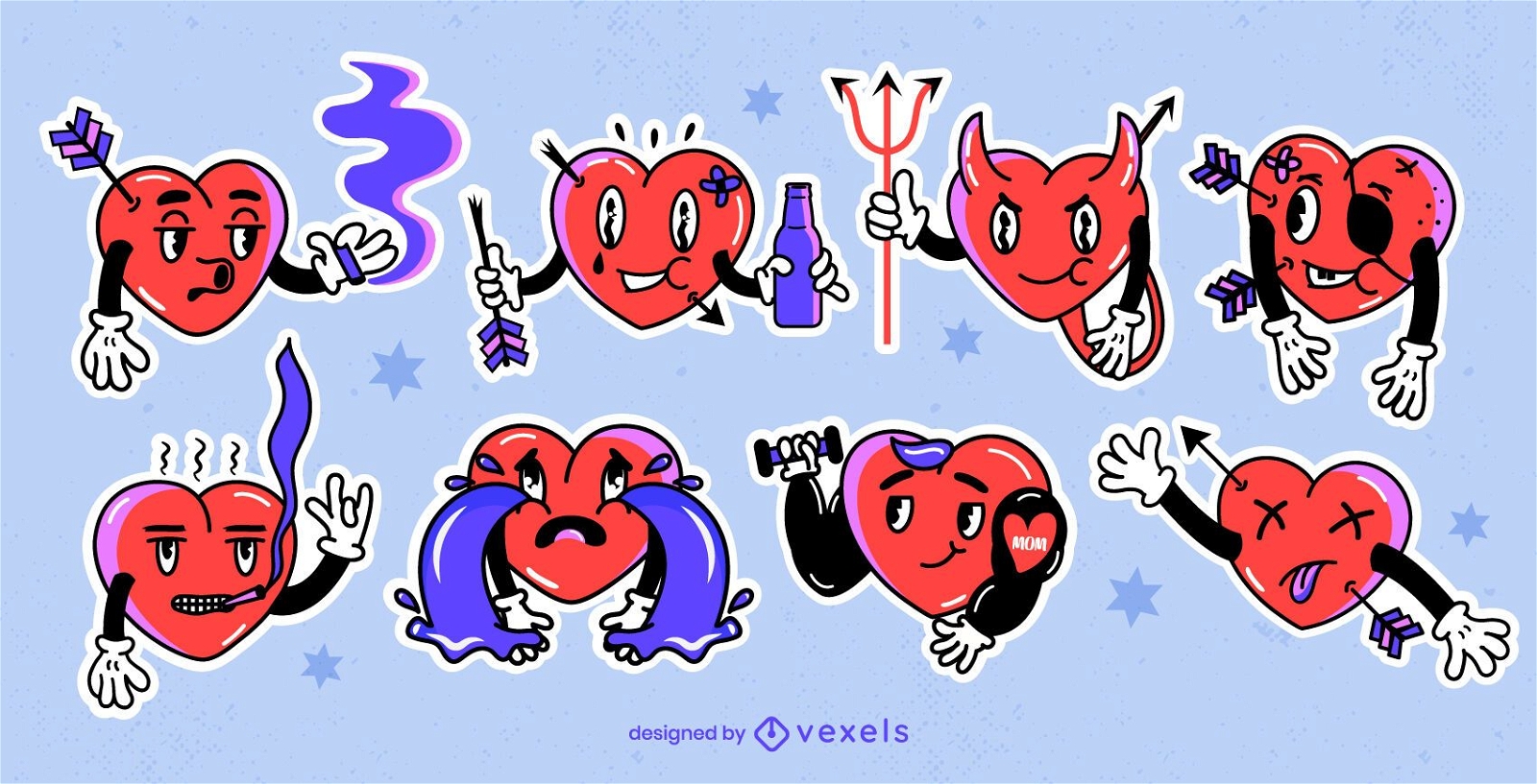 Anti valentine's heart sticker set