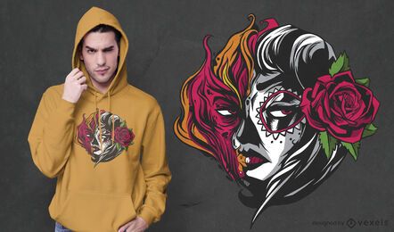 Diseño de camiseta de niña de fuego mexicano. Diseño de camiseta de niña de fuego mexicano.