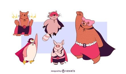 Conjunto de personagens de animais super-heróis