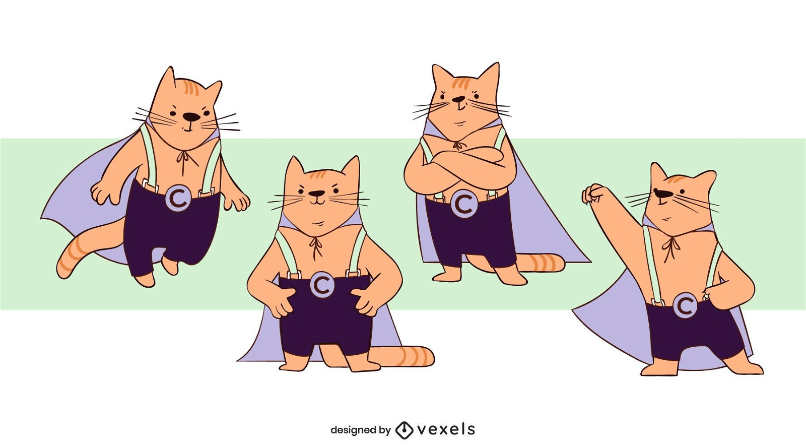 Conjunto de personagens de super-heróis gatos