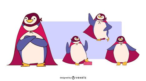 Pinguin-Superhelden-Zeichensatz
