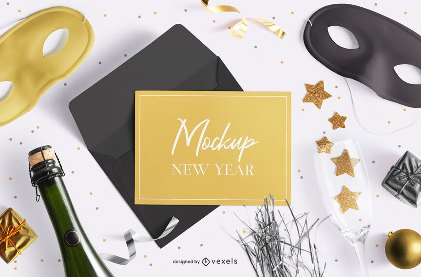 New year greeting card mockup composition New year greeting card mockup composition