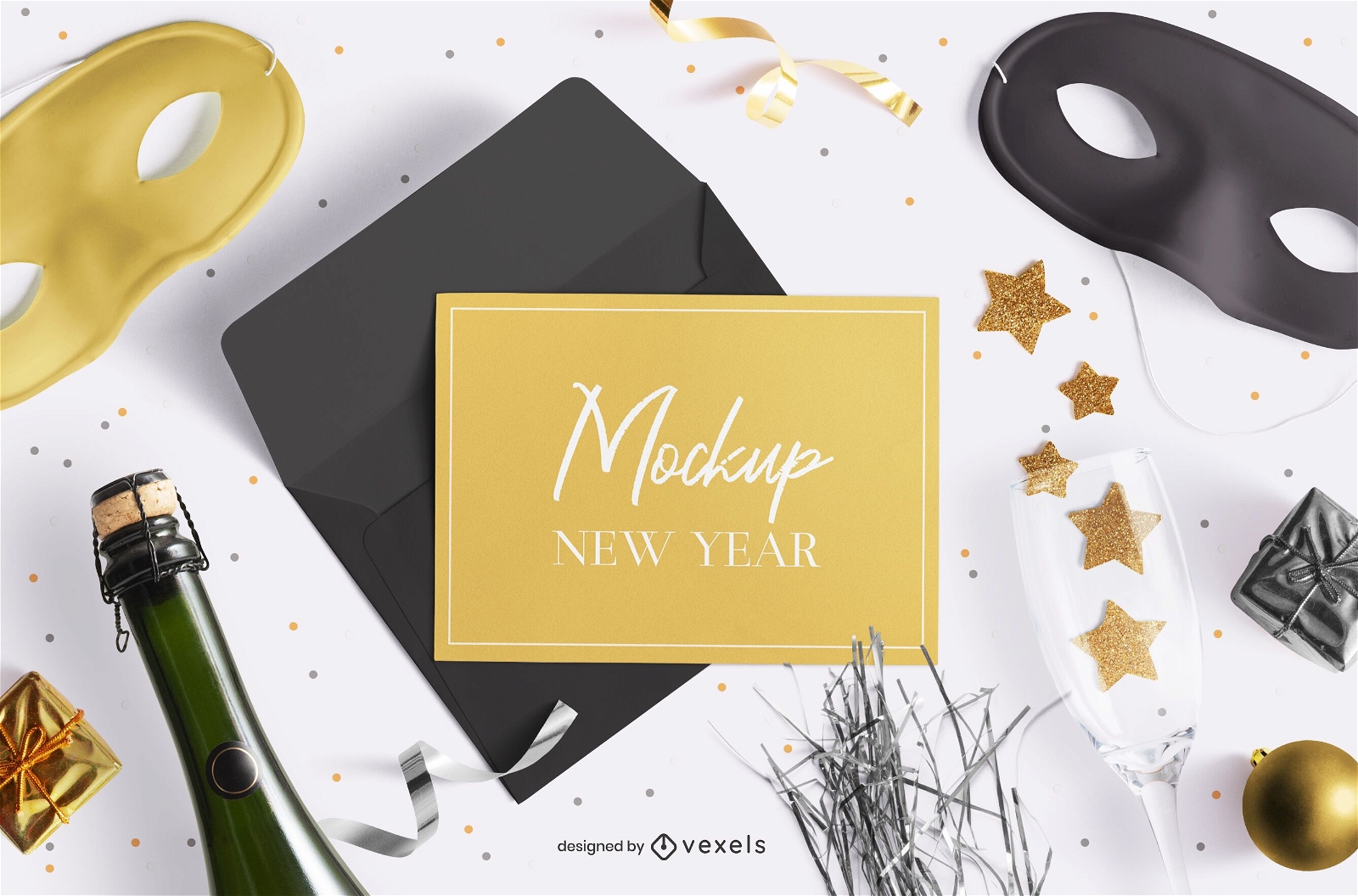 New year greeting card mockup composition