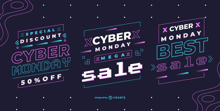 Cyber monday neon badge set Cyber monday neon badge set