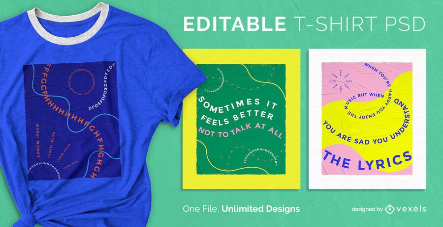 Design de t-shirt psd com texto ondulado Design de t-shirt psd com texto ondulado