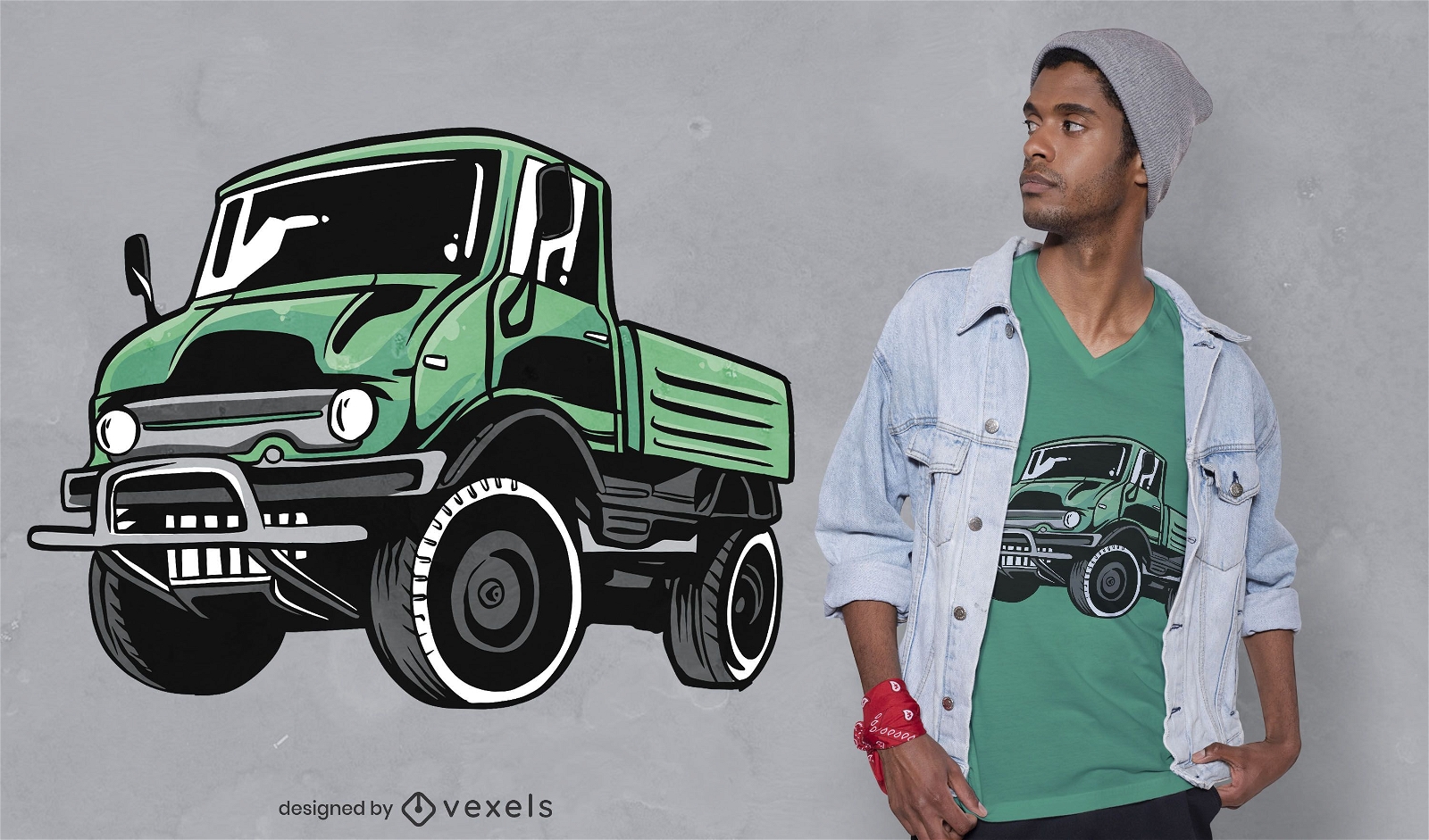 Green monster truck t-shirt design