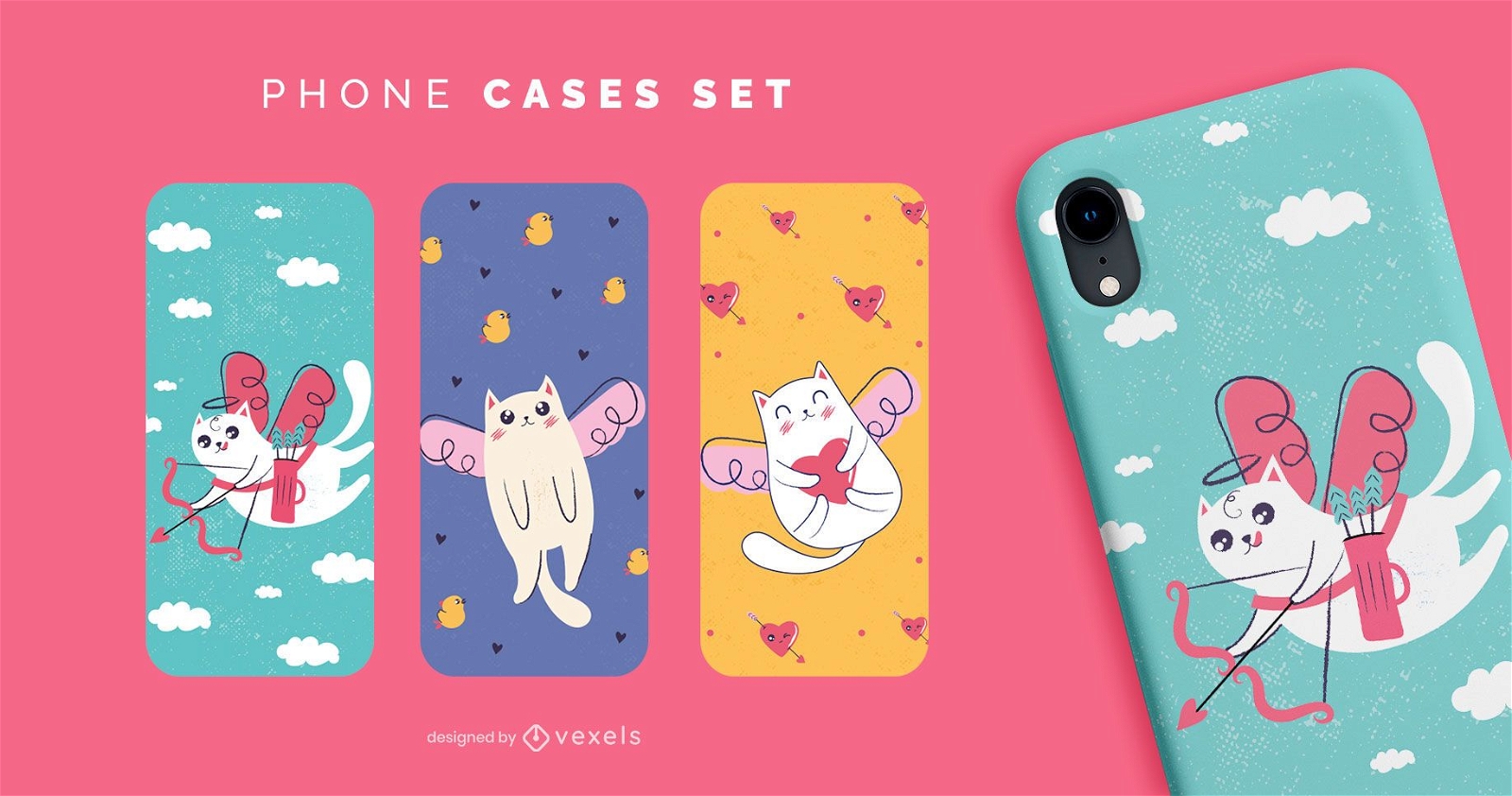 Cute valentines cats phone cases set