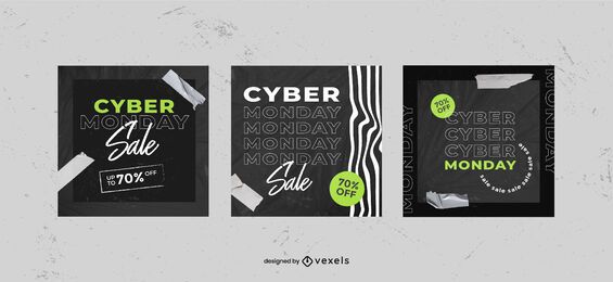 Conjunto de publicaciones de redes sociales de cyber monday