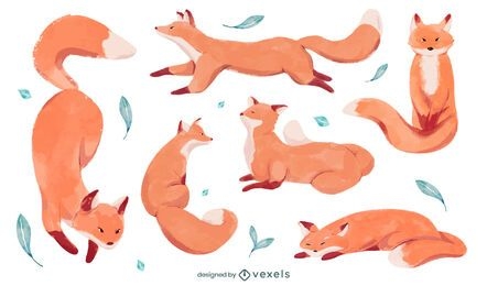 Watercolor fox set design