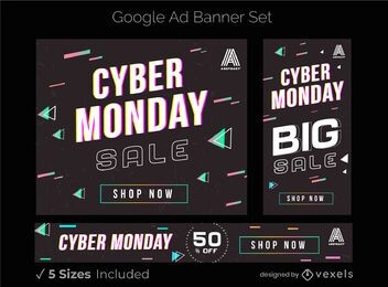 Conjunto de banner de anúncio do google cyber segunda-feira