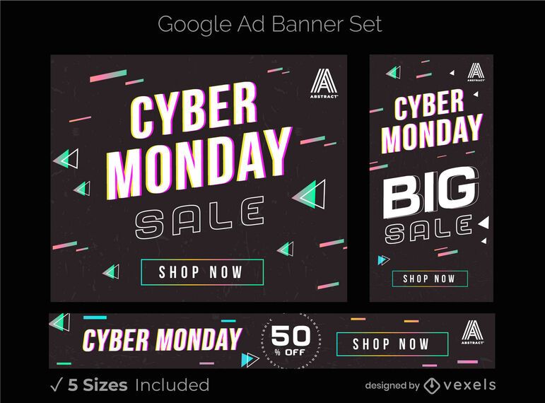 Conjunto de banner de anuncios de google de cyber monday Conjunto de banner de anuncios de google de cyber monday