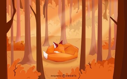 Autumn fox illustration design