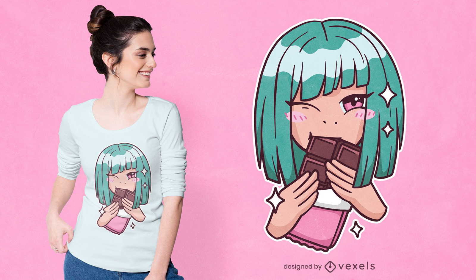 Diseño de camiseta de chica anime chocolate