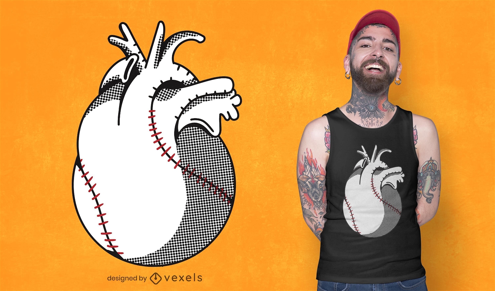 Diseño de camiseta de corazón de béisbol