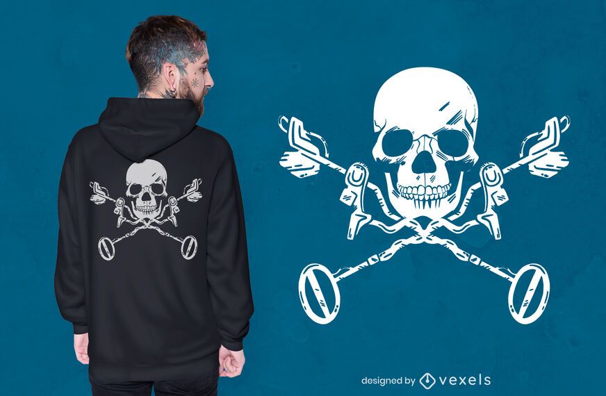 Metal detector skull t-shirt design Metal detector skull t-shirt design