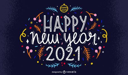 Feliz ano novo design de letras 2021