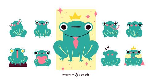 Cute frog cartoon set design