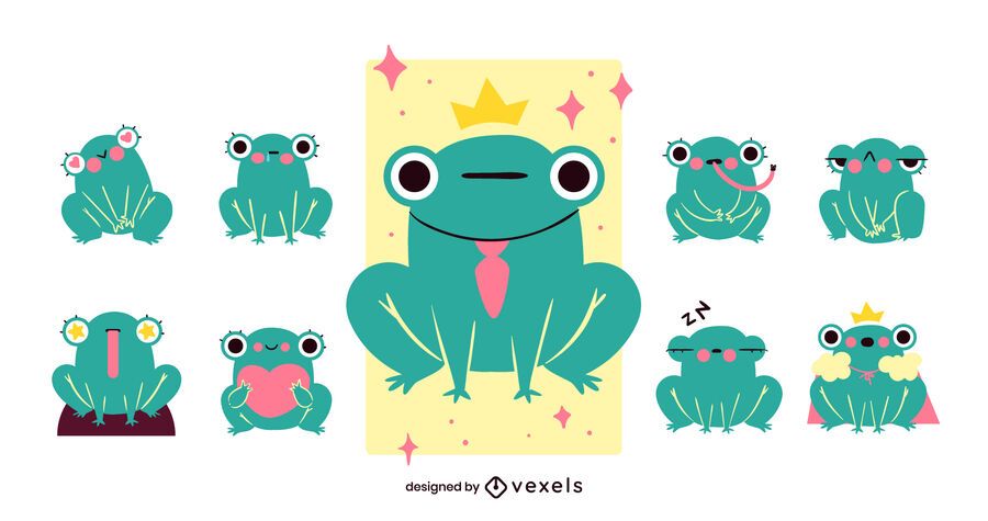 Cute frog cartoon set design Cute frog cartoon set design