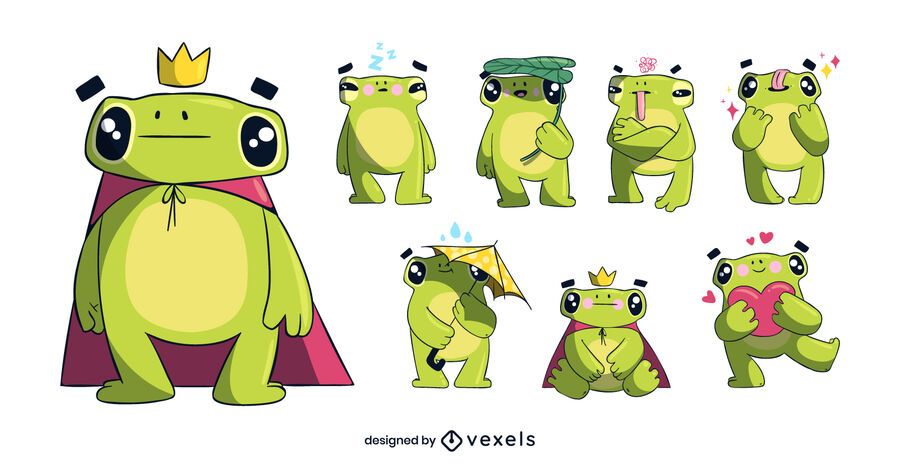 Cute frog character set Cute frog character set