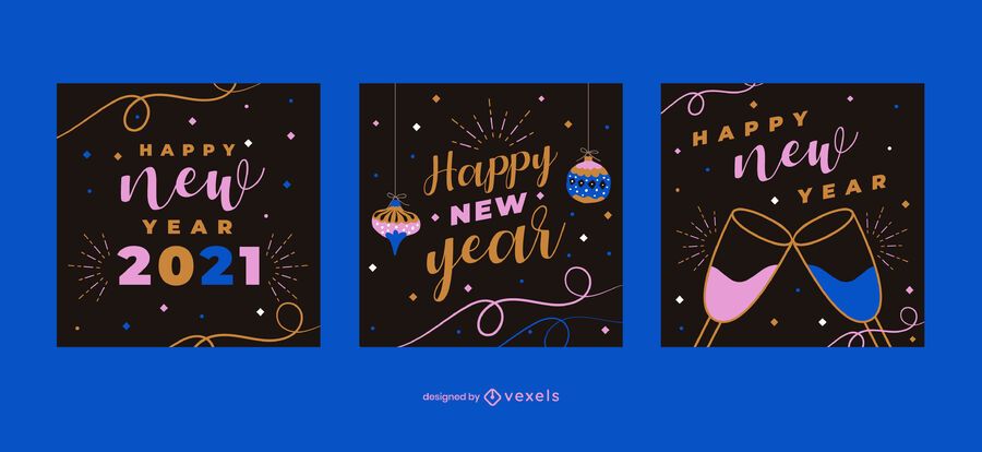 Happy new year social media post set Happy new year social media post set