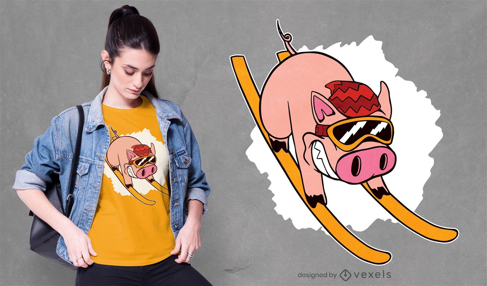 Design de t-shirt de porco esquiador