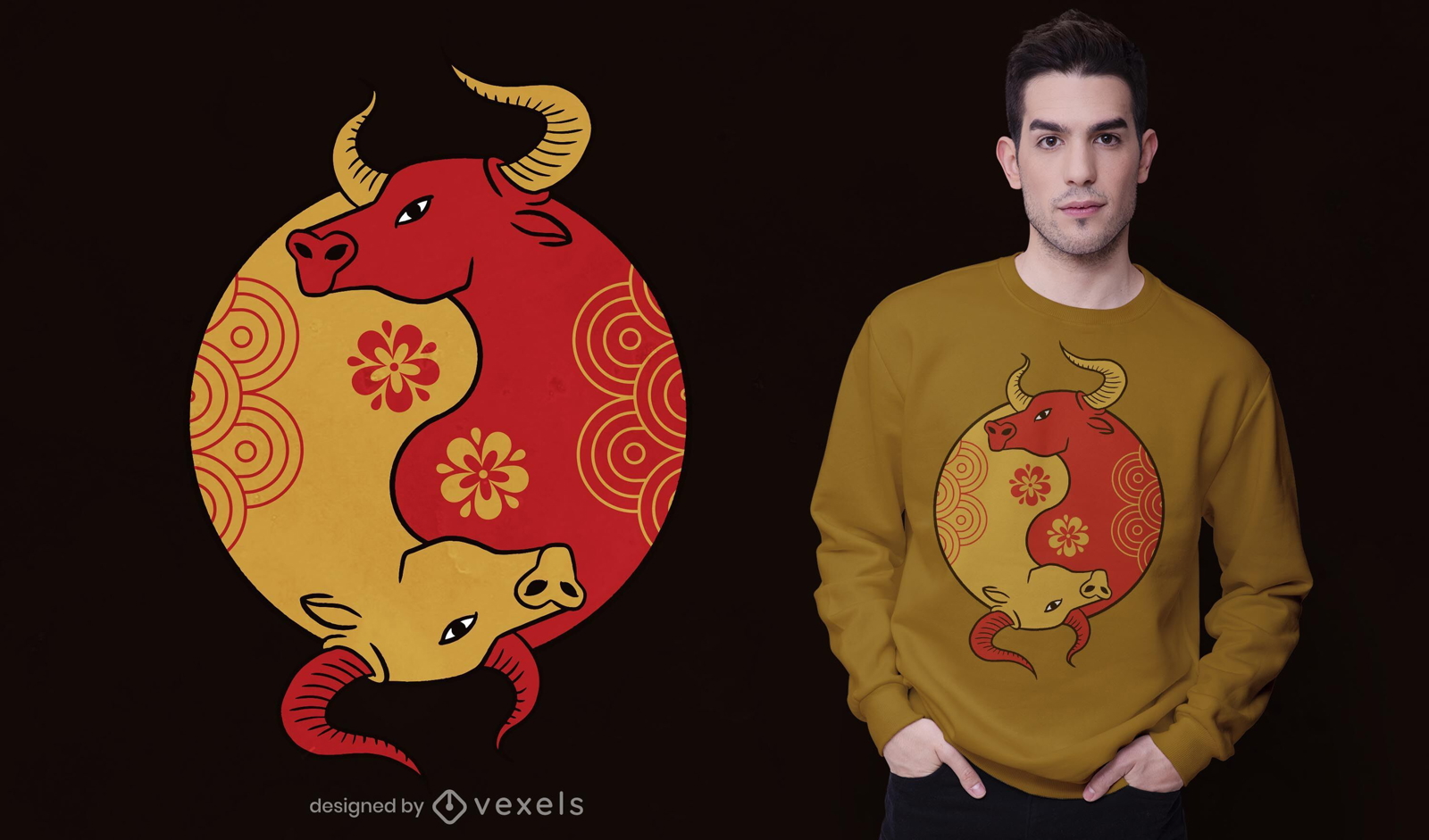 Yin yang ox t-shirt design