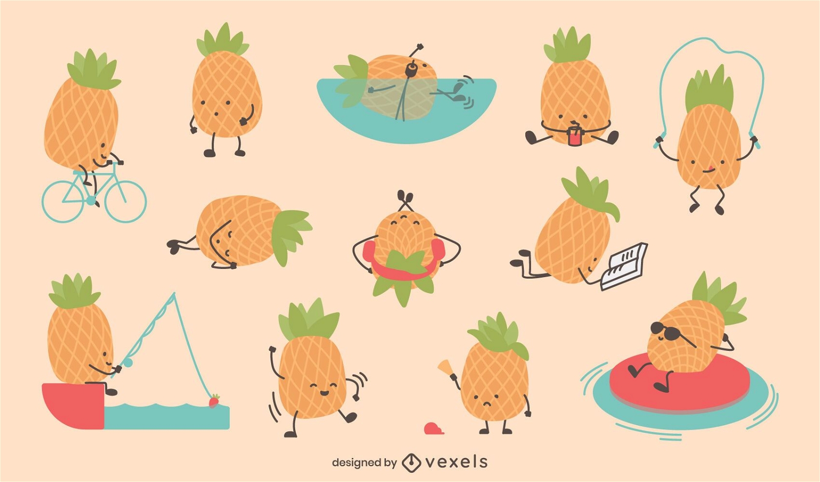Conjunto de caracteres bonitos de abacaxi