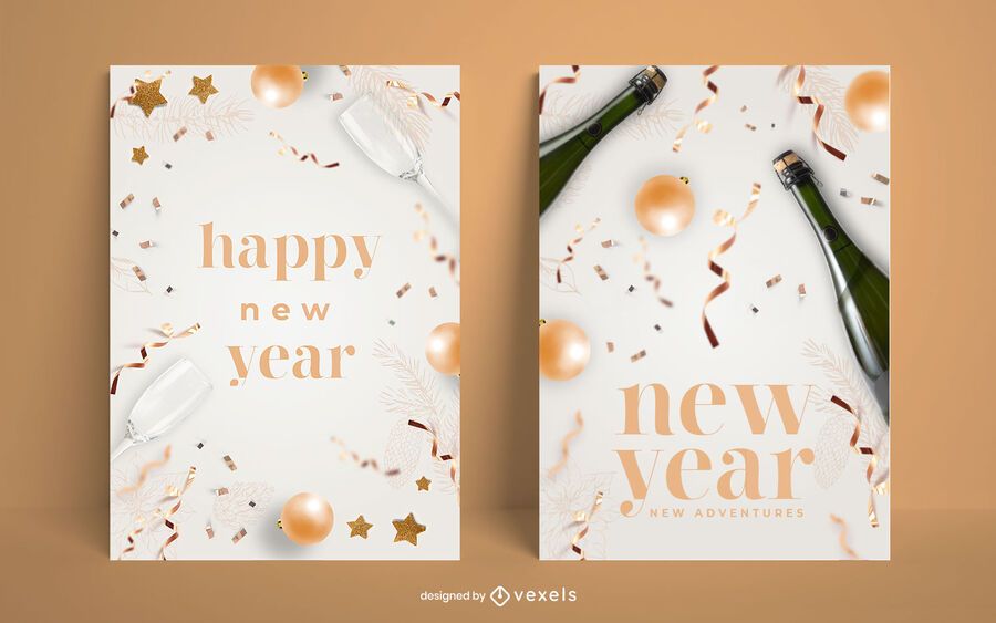 Happy new year poster set Happy new year poster set