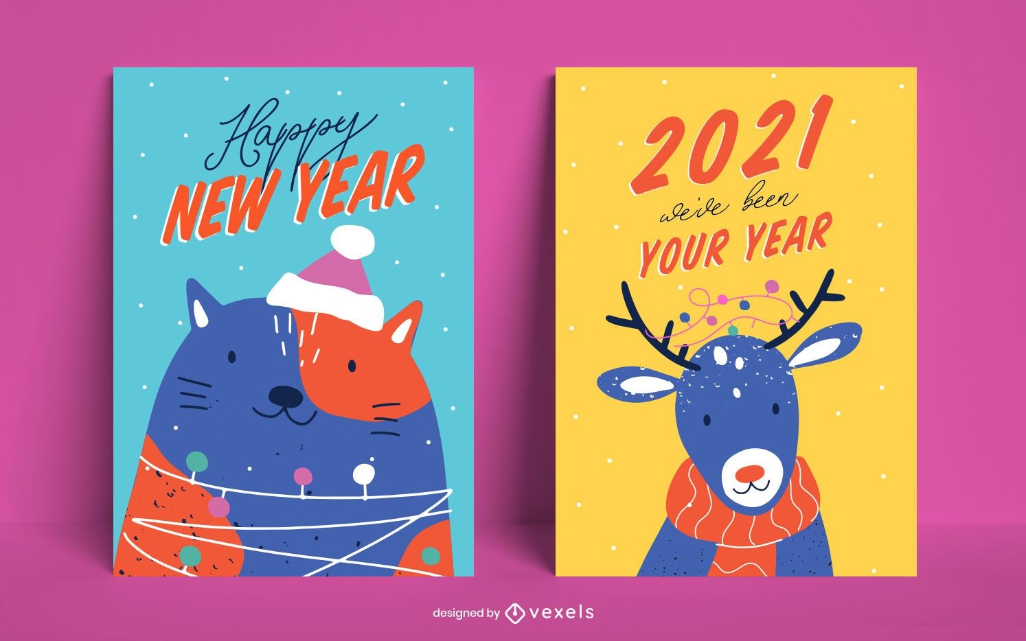 New year animals poster set