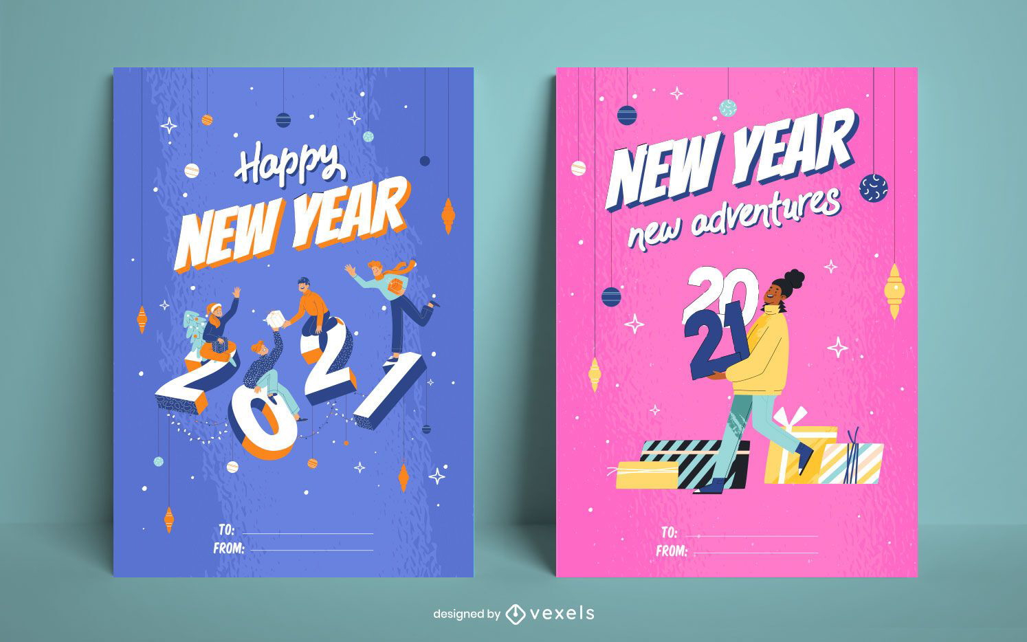 Conjunto de tarjeta de feliz año nuevo