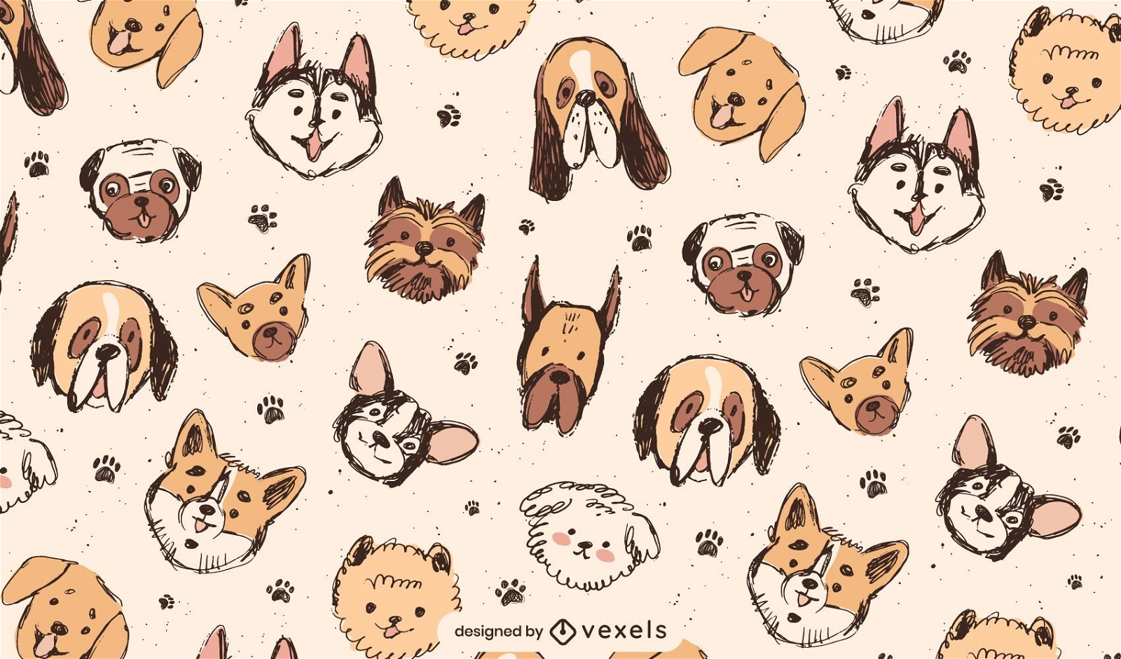 Cute dog breeds pattern design