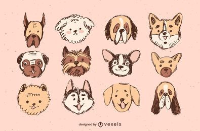 Conjunto de diseño de raza de perro dibujado a mano Conjunto de diseño de raza de perro dibujado a mano