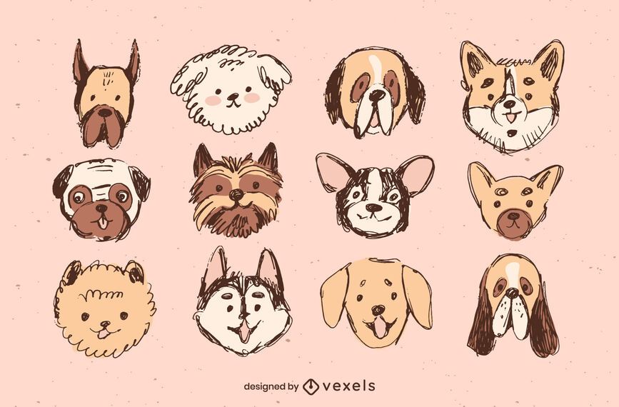 Hand drawn dog breed design set Hand drawn dog breed design set
