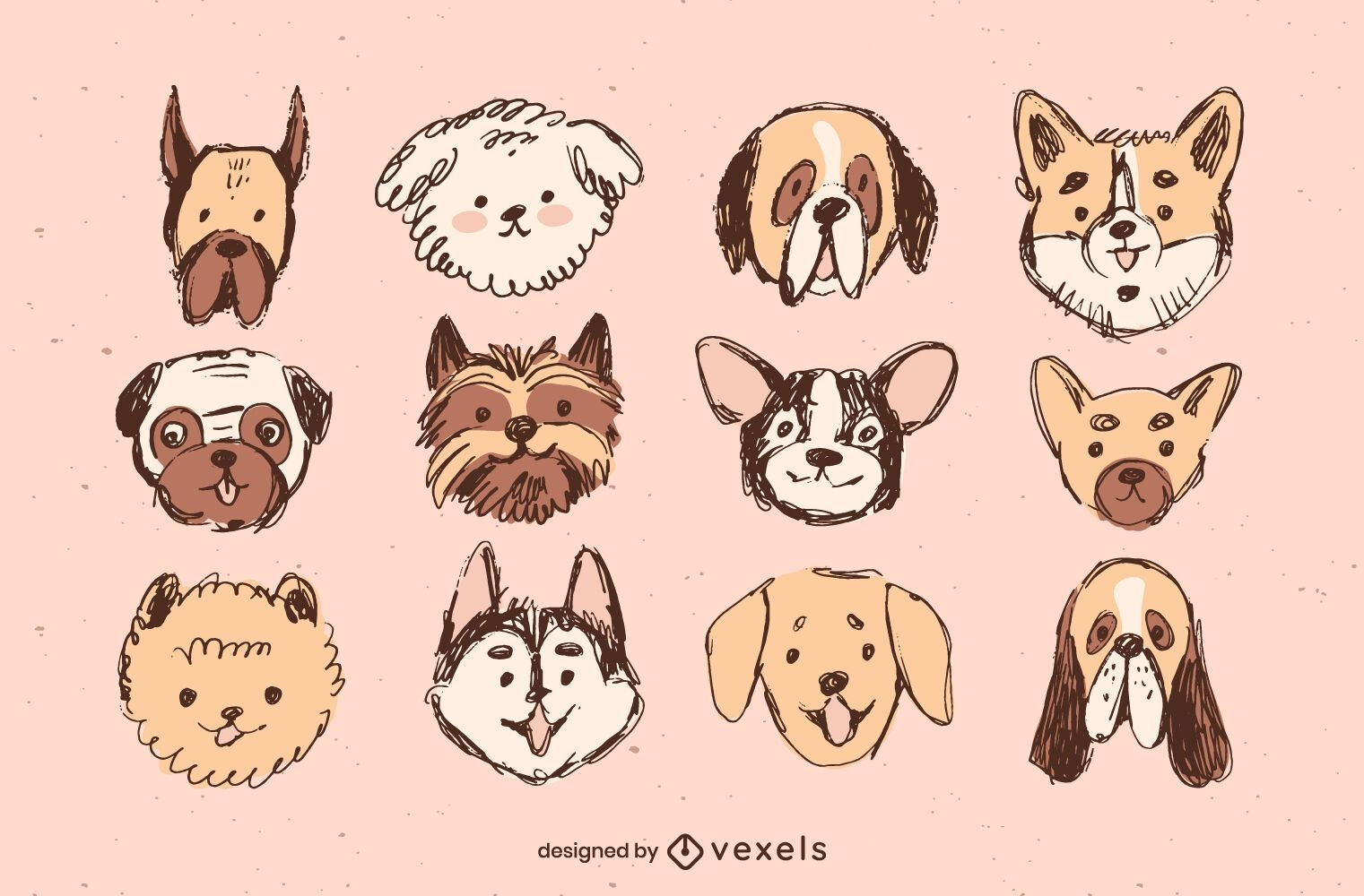 Hand drawn dog breed design set