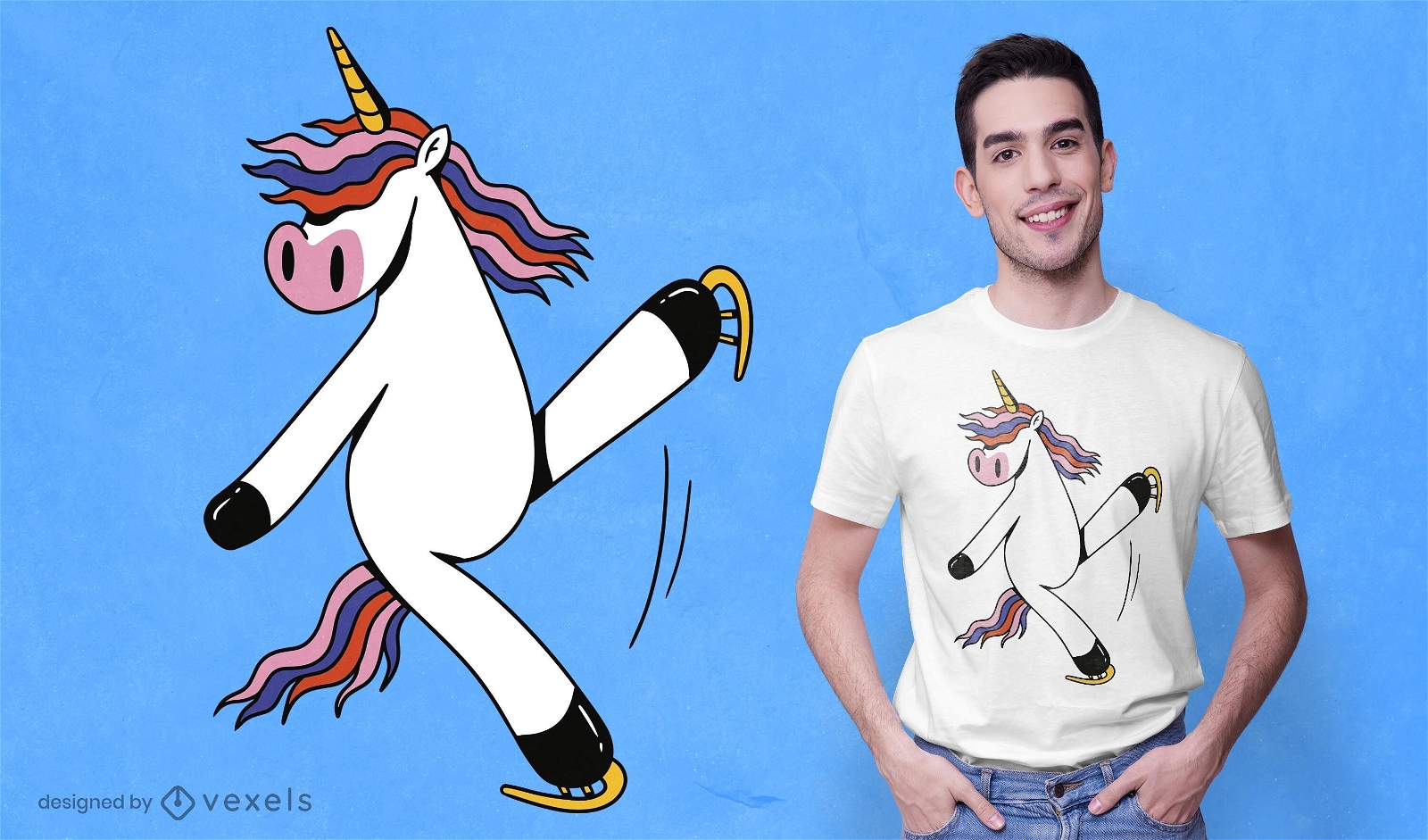 Diseño de camiseta de patinaje unicornio.