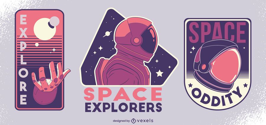 Space explorers badge design set Space explorers badge design set