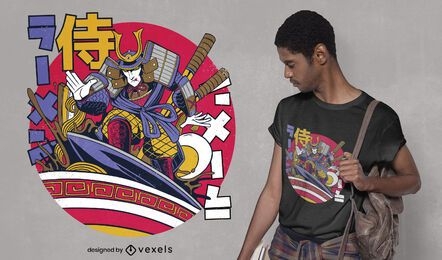 Design de camiseta de samurai surfando