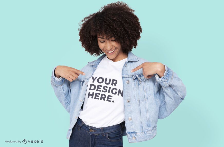 Modelo con diseño de maqueta de camiseta de chaqueta de jean Modelo con diseño de maqueta de camiseta de chaqueta de jean