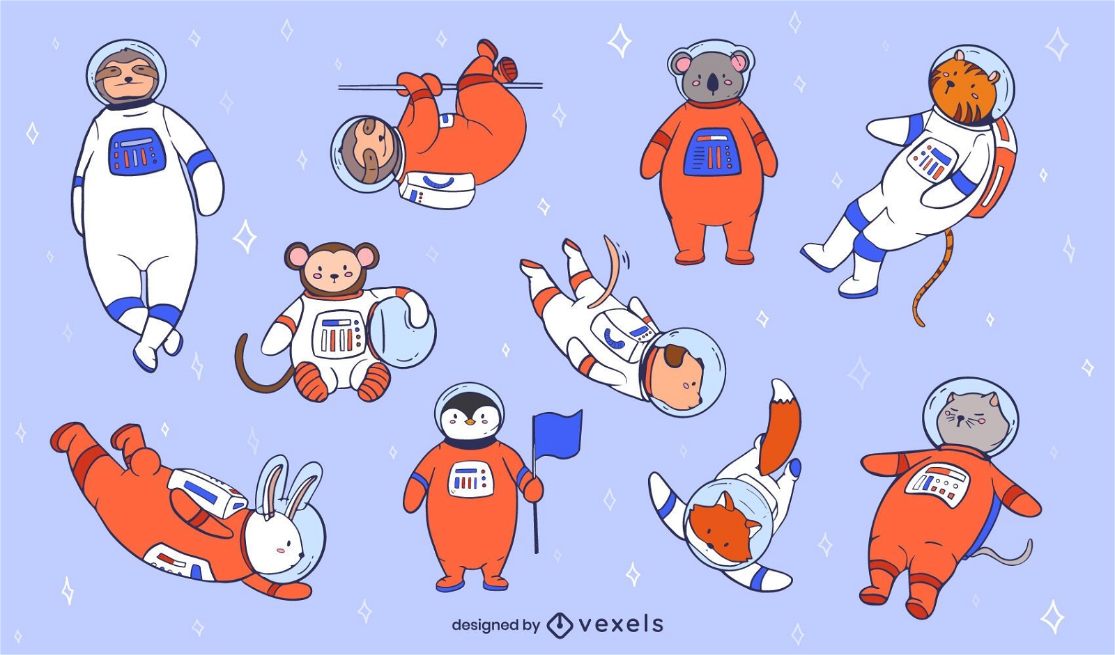 Astronauten-Tierillustrationssatz