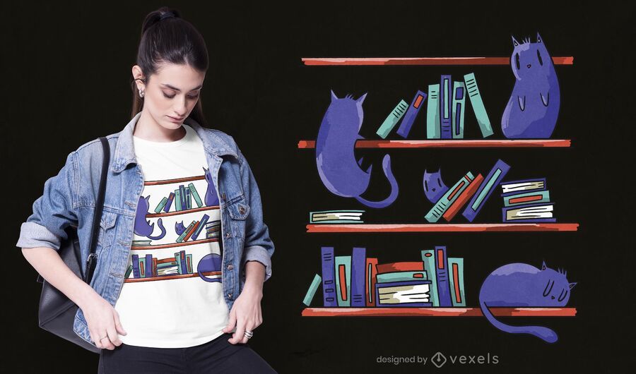 Diseño de camiseta de gatos de biblioteca. Diseño de camiseta de gatos de biblioteca.