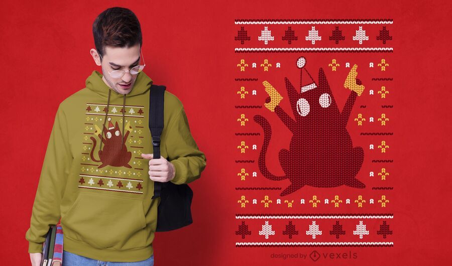Suéter feio com design de camiseta para gato Suéter feio com design de camiseta para gato