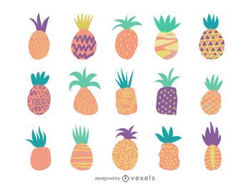 Flaches buntes Ananas-Design-Set