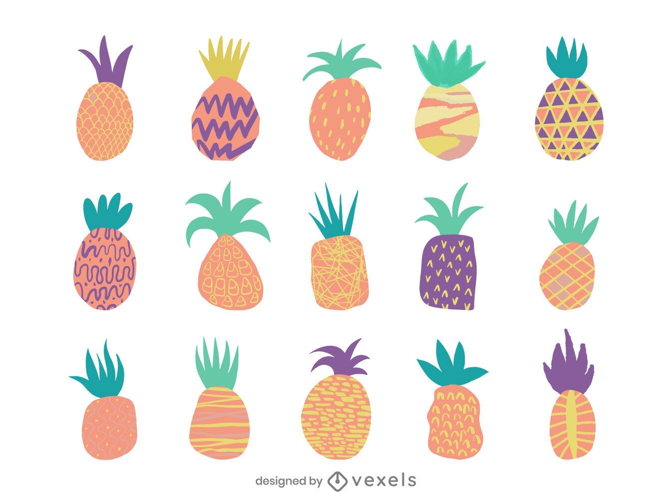 Conjunto de design de abacaxi liso colorido