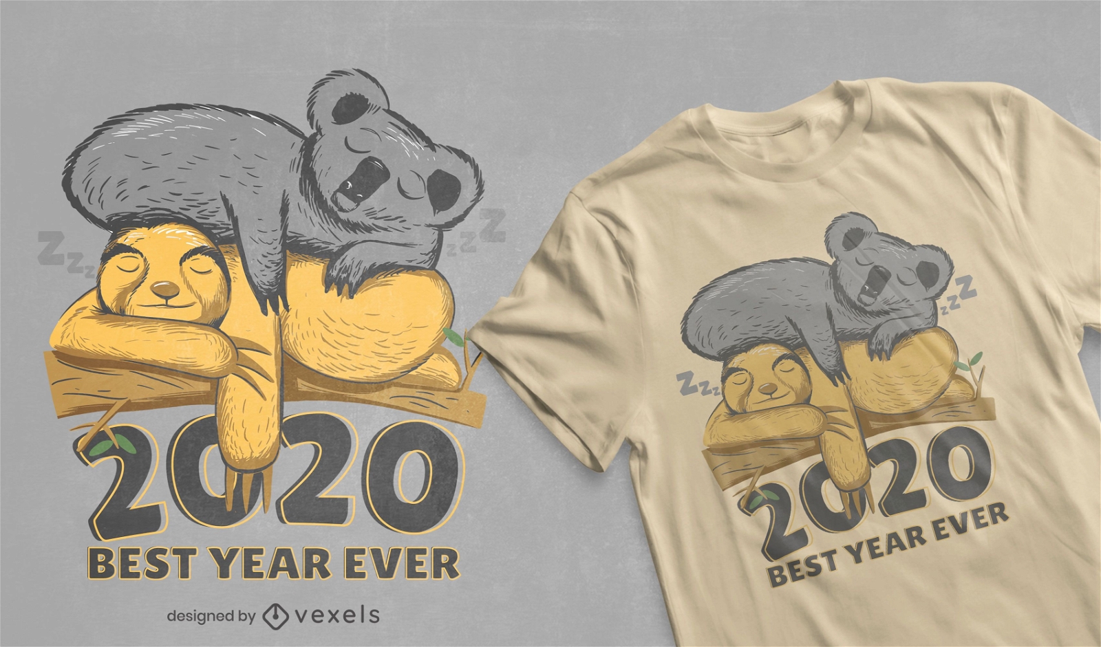 Design de camisetas de coalas e preguiças