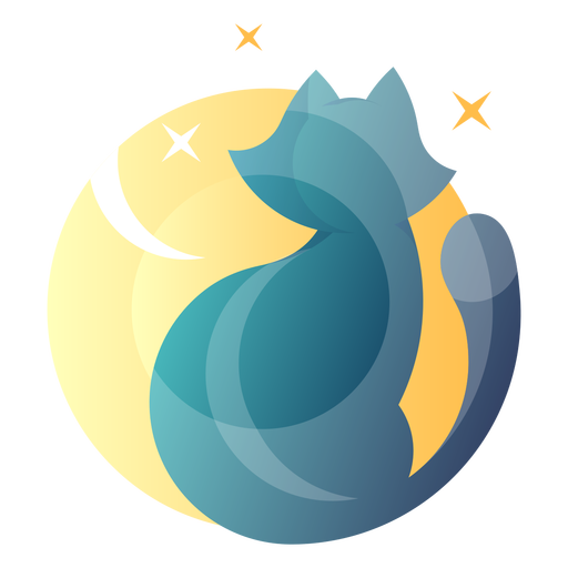 Gato olhando para o logotipo da lua
