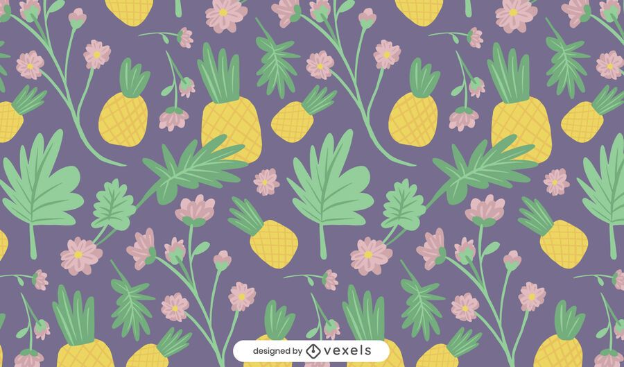 Desenho de padrão de abacaxi e flores Desenho de padrão de abacaxi e flores