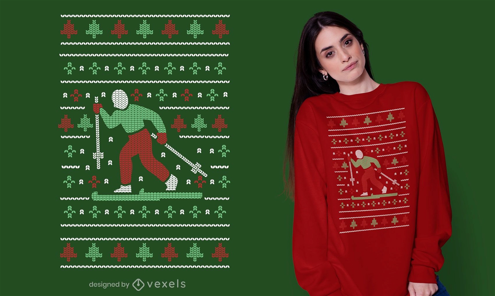 Ugly sweater skiing t-shirt design