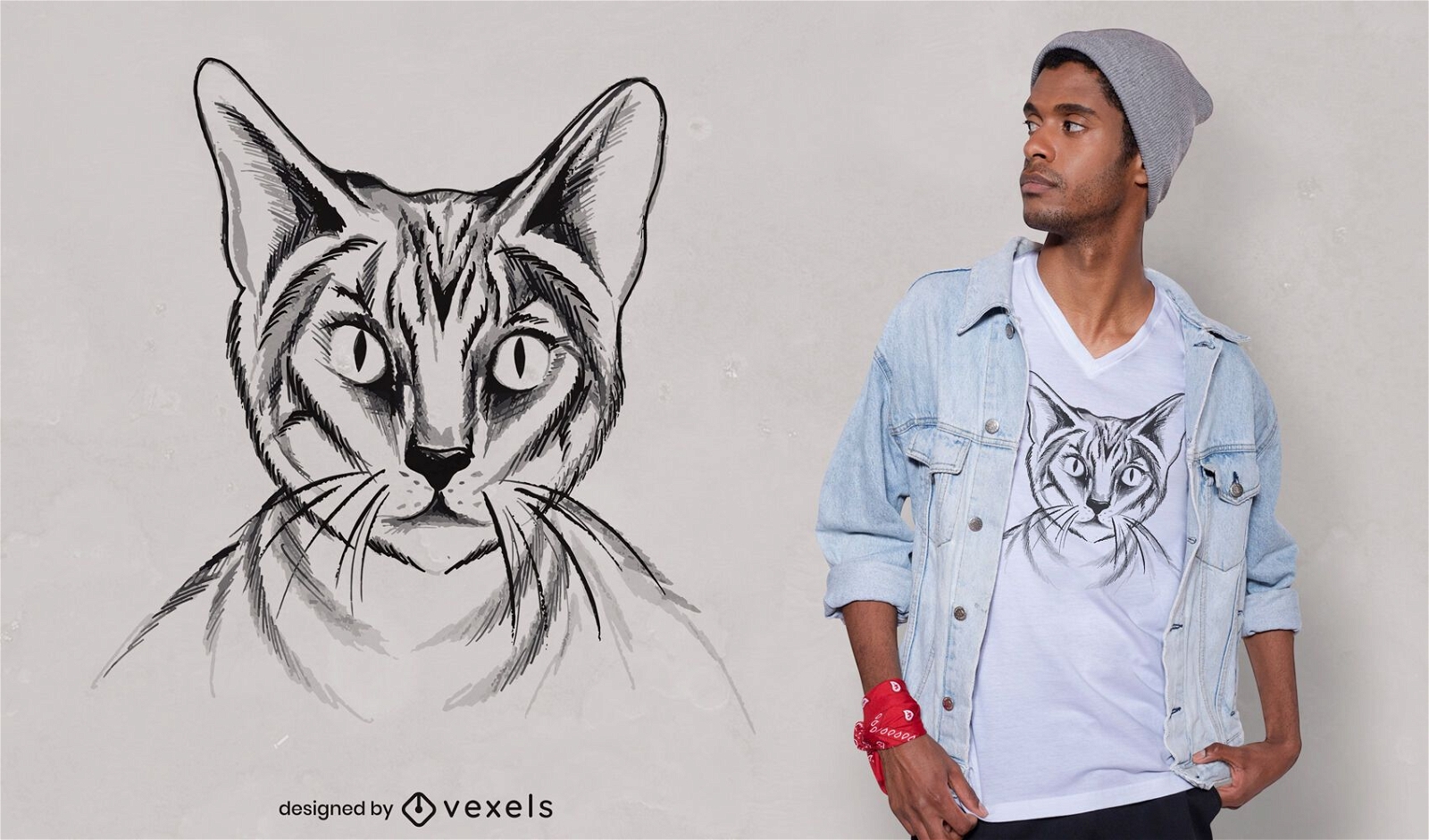 Hand gezeichnete Katze T-Shirt Design