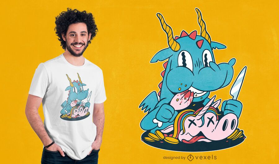 Design de camiseta de dragão comendo unicórnio Design de camiseta de dragão comendo unicórnio