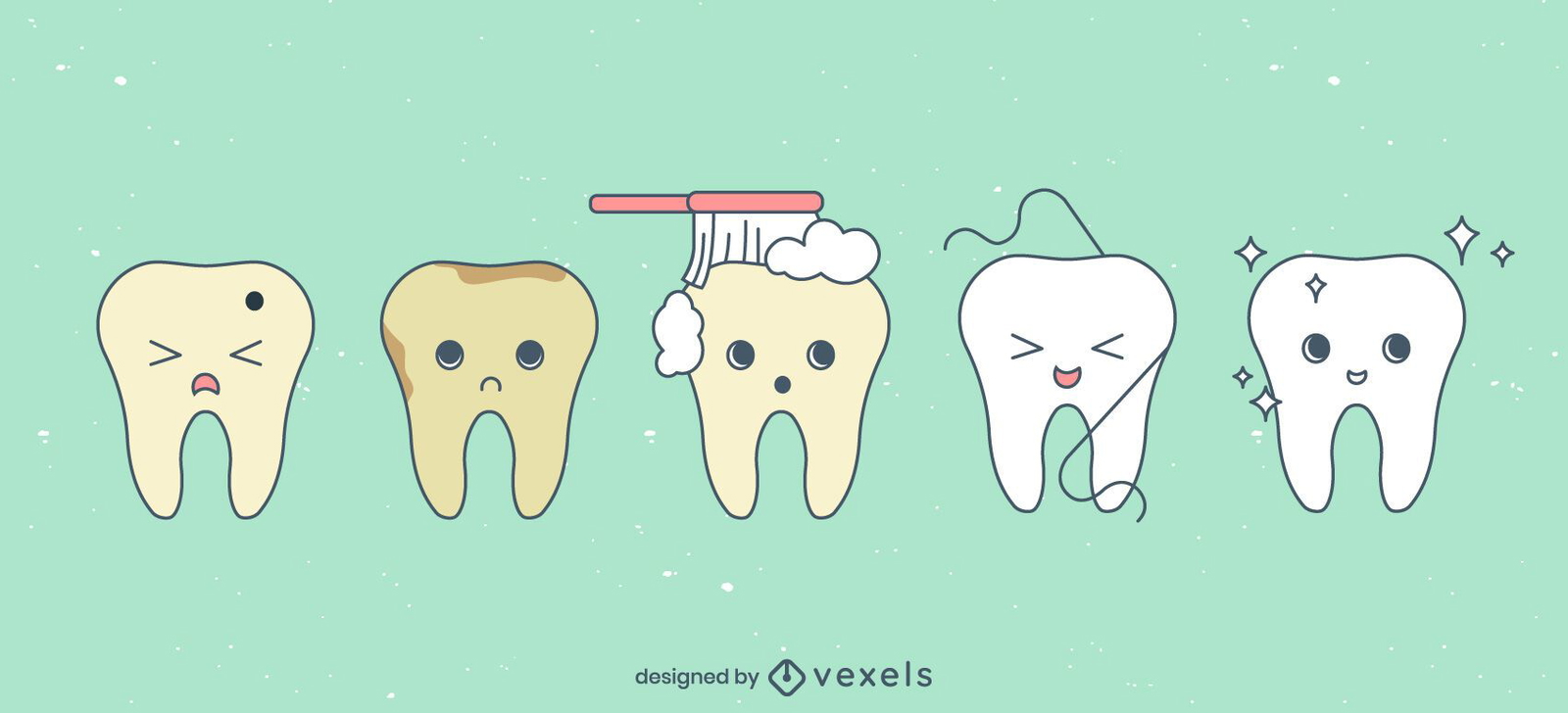 Conjunto de desenhos animados de dentes bonitos